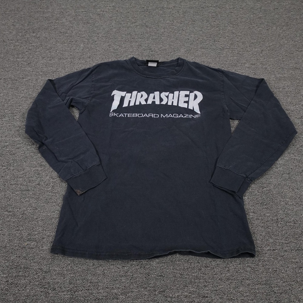 Vintage Thrasher Shirt Mens Small Black Long Sleeve Skateboard Magazine Y2K